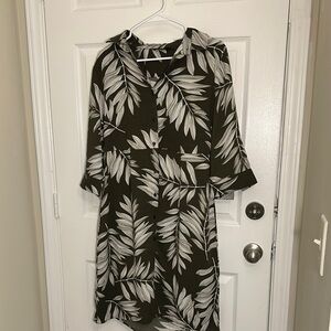 Leaf Print Black and White Dress
